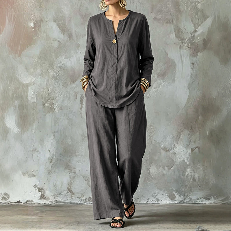 Ensemble chemise décontractée et pantalon large pour femme