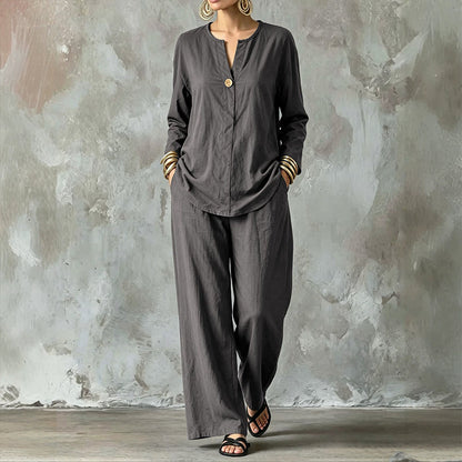Ensemble chemise décontractée et pantalon large pour femme