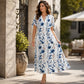 ☀️👗 Coup de cœur – Robe midi décontractée à motifs floraux et col en V – Tombé souple et imprimé romantique