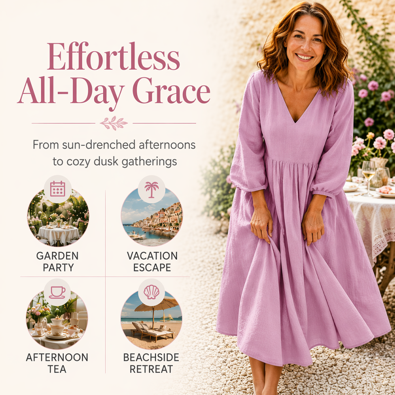 💕Nouveautés -56%👗Robe longue plissée col V pour femme