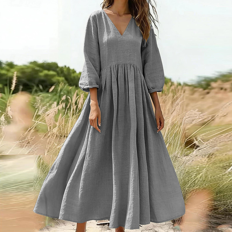💕Nouveautés -56%👗Robe longue plissée col V pour femme