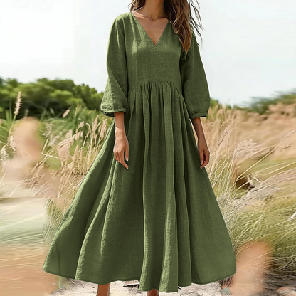 💕Nouveautés -56%👗Robe longue plissée col V pour femme