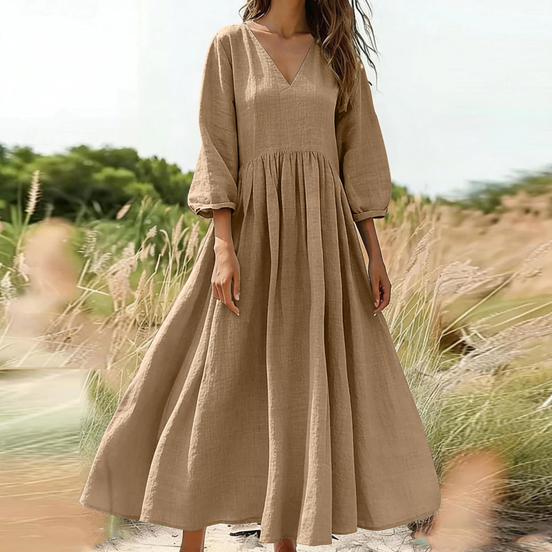 💕Nouveautés -56%👗Robe longue plissée col V pour femme