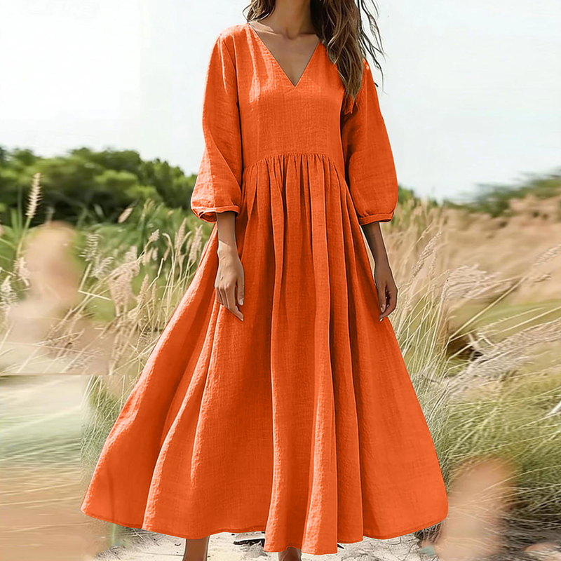 💕Nouveautés -56%👗Robe longue plissée col V pour femme