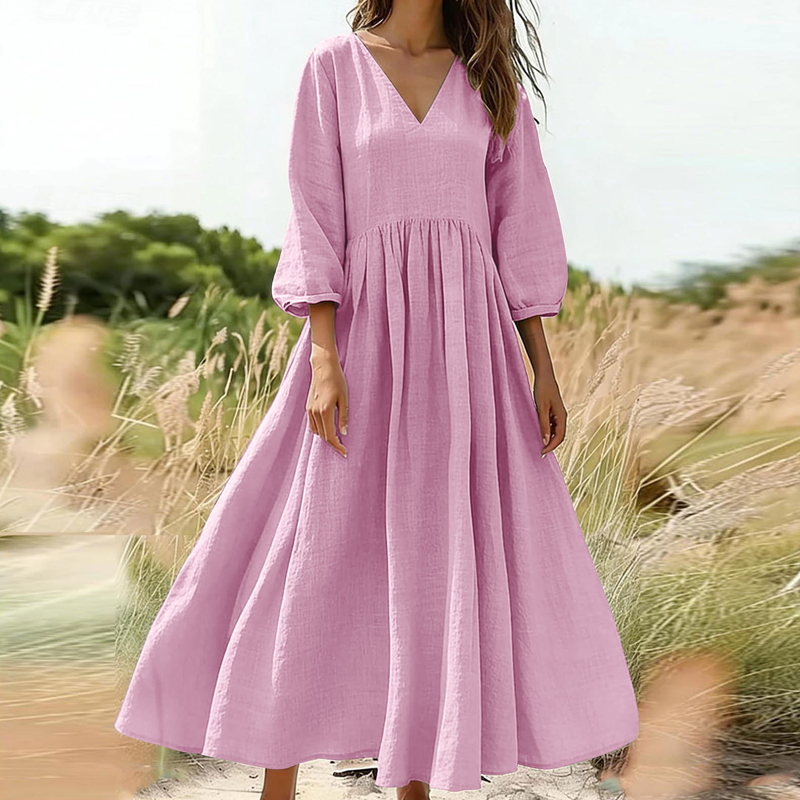 💕Nouveautés -56%👗Robe longue plissée col V pour femme