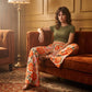 Pantalon large à taille haute à imprimé floral pour femme