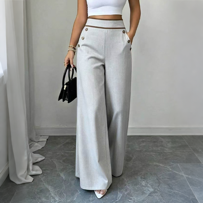 Pantalon large taille haute pour femme avec bordures contrastées