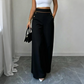 Pantalon large taille haute pour femme avec bordures contrastées