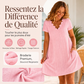 🌷 Robe élégante en broderie anglaise, décolleté ondulé 🤍 Robe midi évasée manches courtes, tissu léger convenant aux sorties quotidiennes