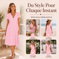 🌷 Robe élégante en broderie anglaise, décolleté ondulé 🤍 Robe midi évasée manches courtes, tissu léger convenant aux sorties quotidiennes