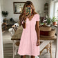🌷 Robe élégante en broderie anglaise, décolleté ondulé 🤍 Robe midi évasée manches courtes, tissu léger convenant aux sorties quotidiennes