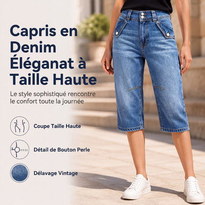 Short en jean taille haute longueur genou pour femme