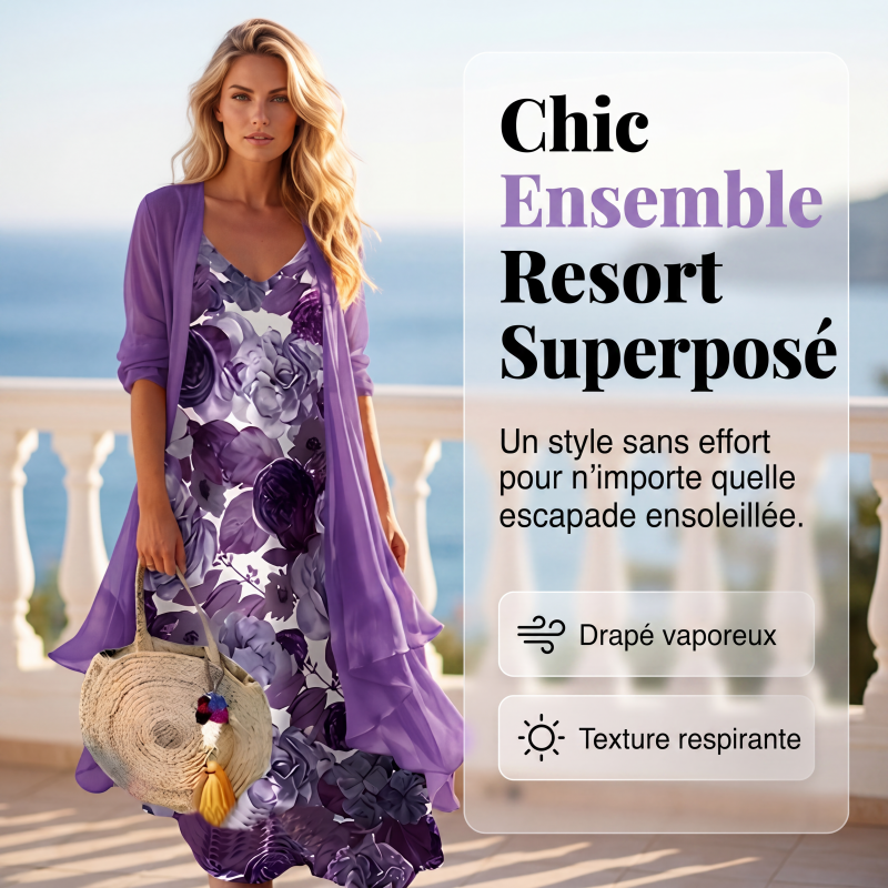 Ensemble robe fluide imprimée pour femme avec cache-maillot