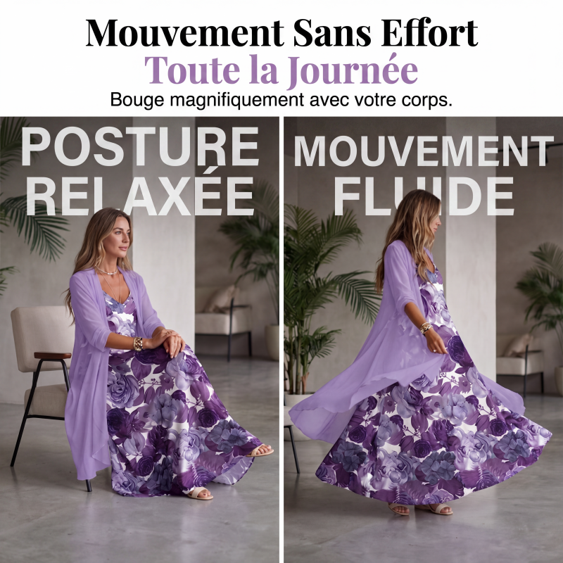Ensemble robe fluide imprimée pour femme avec cache-maillot
