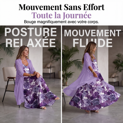 Ensemble robe fluide imprimée pour femme avec cache-maillot
