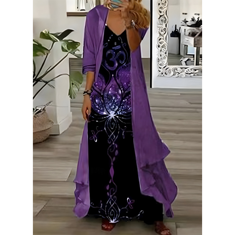 Ensemble robe fluide imprimée pour femme avec cache-maillot