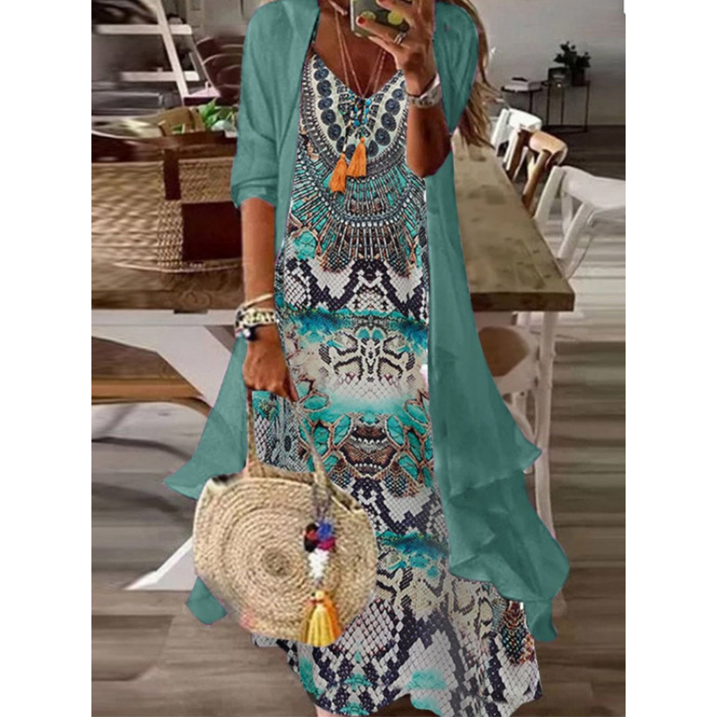 Ensemble robe fluide imprimée pour femme avec cache-maillot