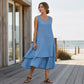 🔥 Robe femme deux couches sans manches, coupe fluide confortable🌿 Robe superposition à volant, tissu léger, style décontracté et naturel