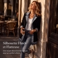 Manteau en maille côtelée élégant pour femme avec empiècements en jean