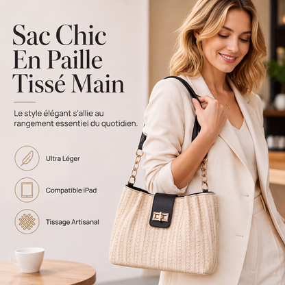 🧺👜 Sac d’été en paille tressée – Ultra-léger, anse réglable, magnifique texture artisanale, assez grand pour glisser une serviette de plage, des lunettes et même une baguette sous le bras 🥖🏖️
