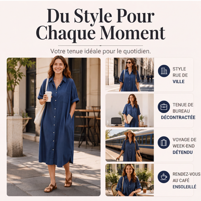 Robe en jean ample pour femme, boutonnée devant