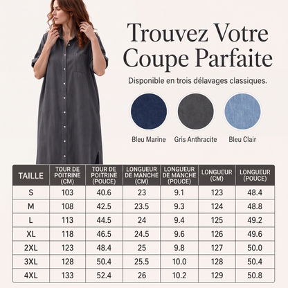 Robe en jean ample pour femme, boutonnée devant
