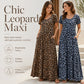 Robe longue décontractée à manches courtes imprimée léopard avec poches pour femme