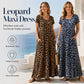 Robe longue décontractée à manches courtes imprimée léopard avec poches pour femme