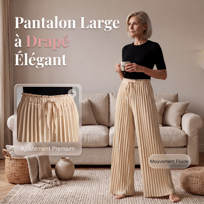 Pantalon plissé à jambes larges avec taille à cordon