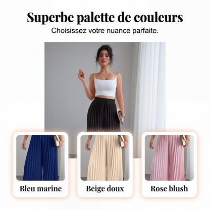 Pantalon plissé à jambes larges avec taille à cordon