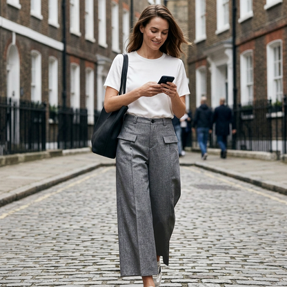 Pantalon de costume taille haute pour femme