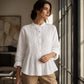 Chemise plissée décontractée à col montant pour femme