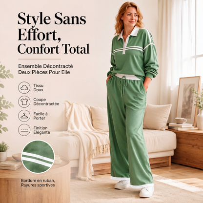 Ensemble sweat à rayures et pantalon large pour femme