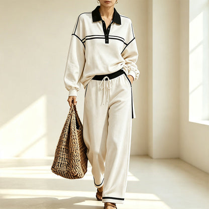 Ensemble sweat à rayures et pantalon large pour femme