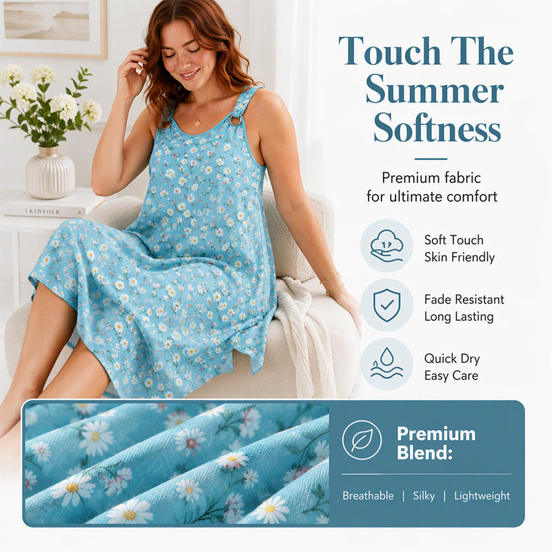 ✨🛍️Nouveauté – Robe longue sans manches à imprimé marguerites – Confort respirant et ambiance vacances décontractée 🍃