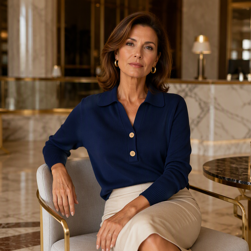 Pull en maille élégant à col à revers pour femme