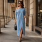Robe en jean pour femme à épaules dénudées