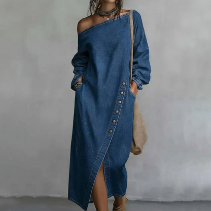 Robe en jean pour femme à épaules dénudées