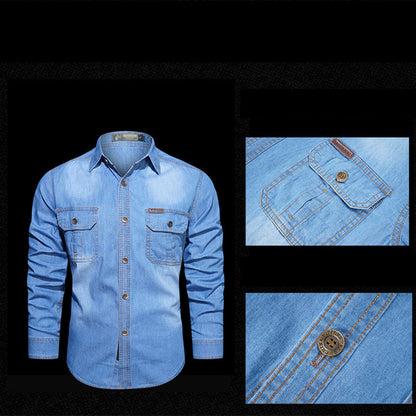 Chemise en Jean à Manches Longues Décontractée pour Homme