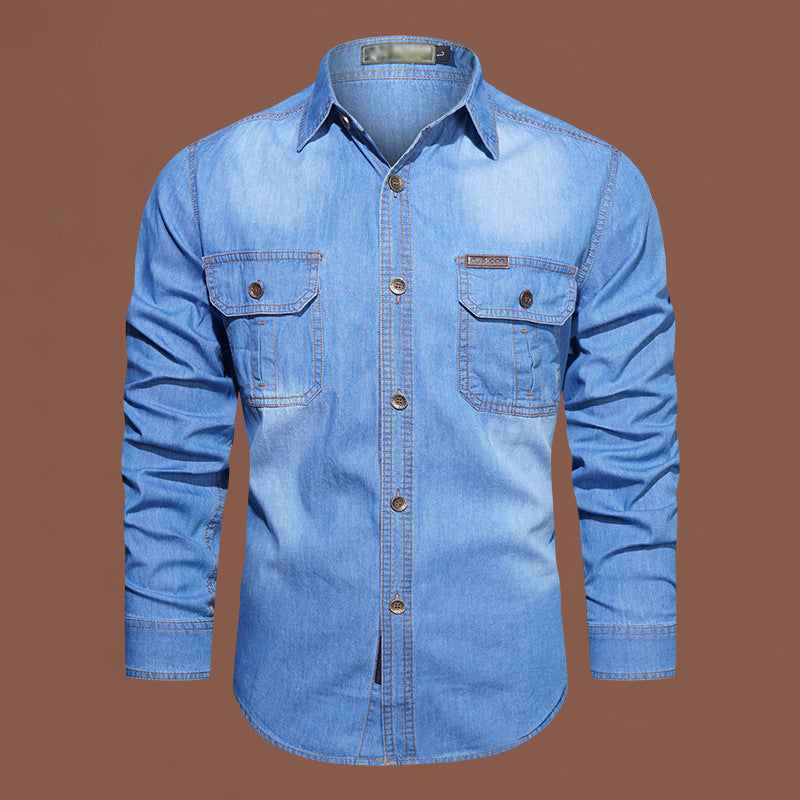 Chemise en Jean à Manches Longues Décontractée pour Homme