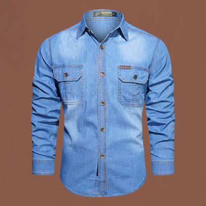 Chemise en Jean à Manches Longues Décontractée pour Homme