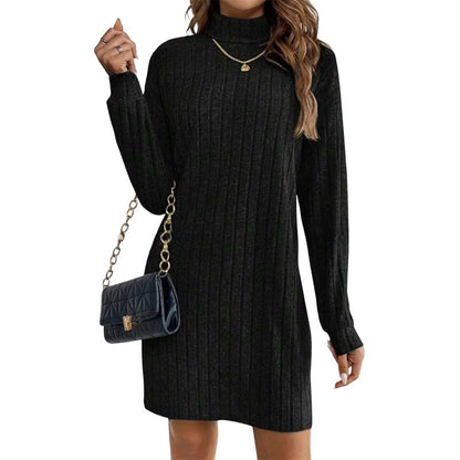 Robe pull pour femme à col roulé côtelé et manches longues