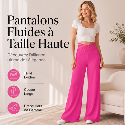 Pantalon large décontracté à taille haute pour femme