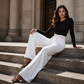 Pantalon large décontracté à taille haute pour femme