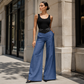 Pantalon large décontracté à taille haute pour femme