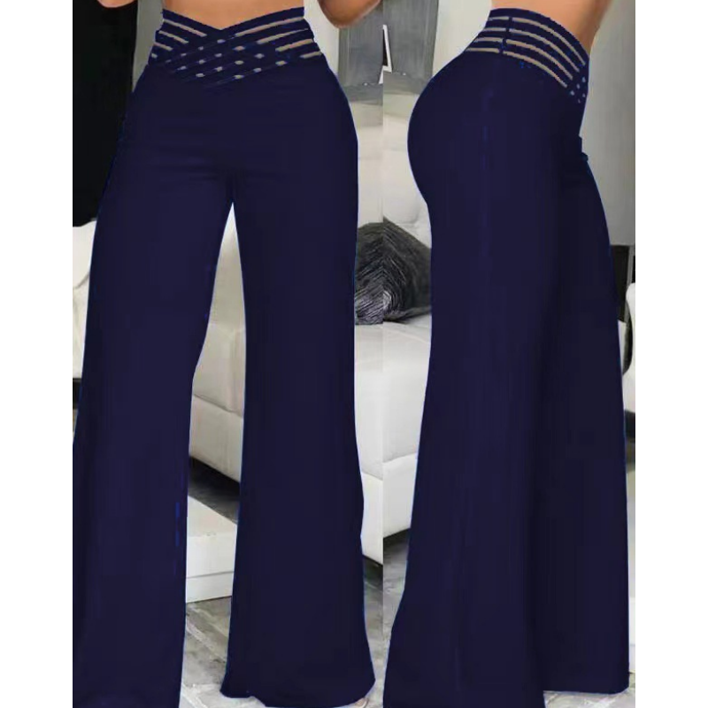Pantalon large décontracté à taille haute pour femme