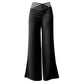 Pantalon large décontracté à taille haute pour femme