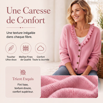 Cardigan en maille à col volanté pour femme