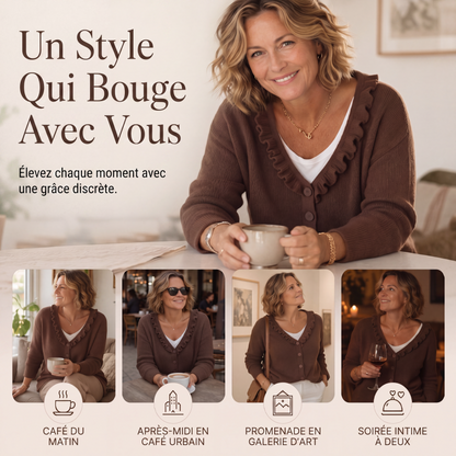 Cardigan en maille à col volanté pour femme