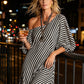 Robe longue rayée à une épaule pour femme